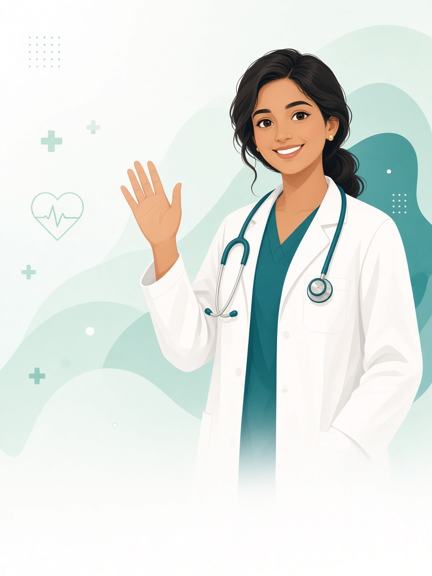 Illustrated Edoorhealth doctor offering trusted online and chamber care
