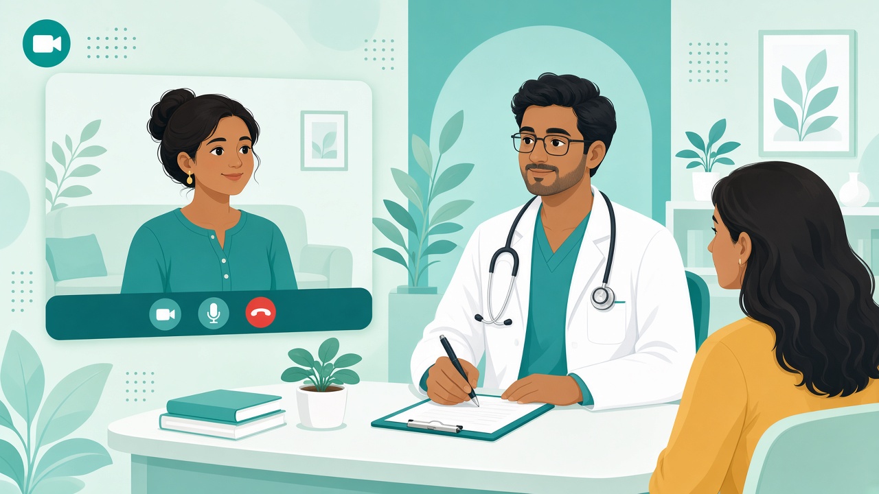 Illustrated doctor offering online and chamber consultation